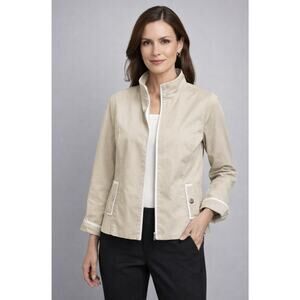 Nina McLemore Beige Cotton Blend Jacket Womens Large Stand Collar Career
